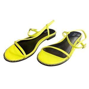 Bar III Womens Neon Yellow Strappy Flat Sandals Beaded Trim Size 10M